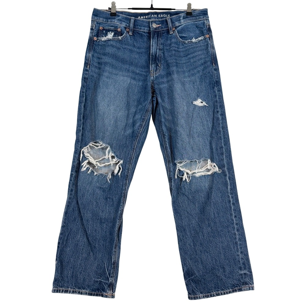 American Eagle EX-Boyfriend Jeans Womens 4 Short Distressed Medium Wash 90s AE